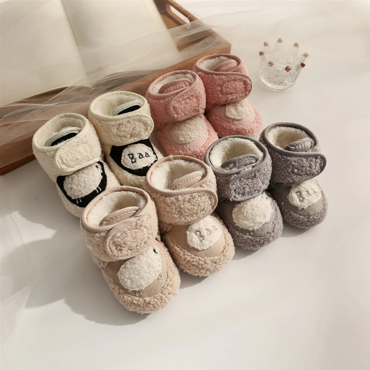 冬季加绒婴儿鞋0-1岁男女宝宝加厚棉鞋3-6-12个月软底学步鞋防掉