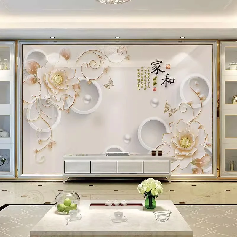 现代家和万事兴中式客厅电视背景墙布壁画8D卧室墙画简约装饰挂画