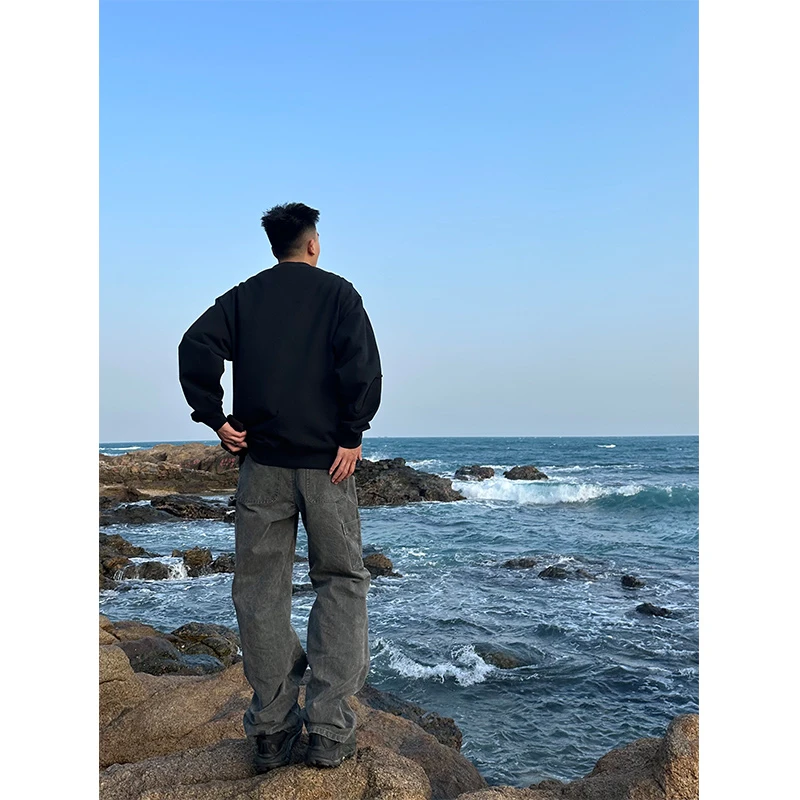 SANBAI 叁佰美式vintage双膝伐木裤男做旧水洗工装裤宽松休闲裤子