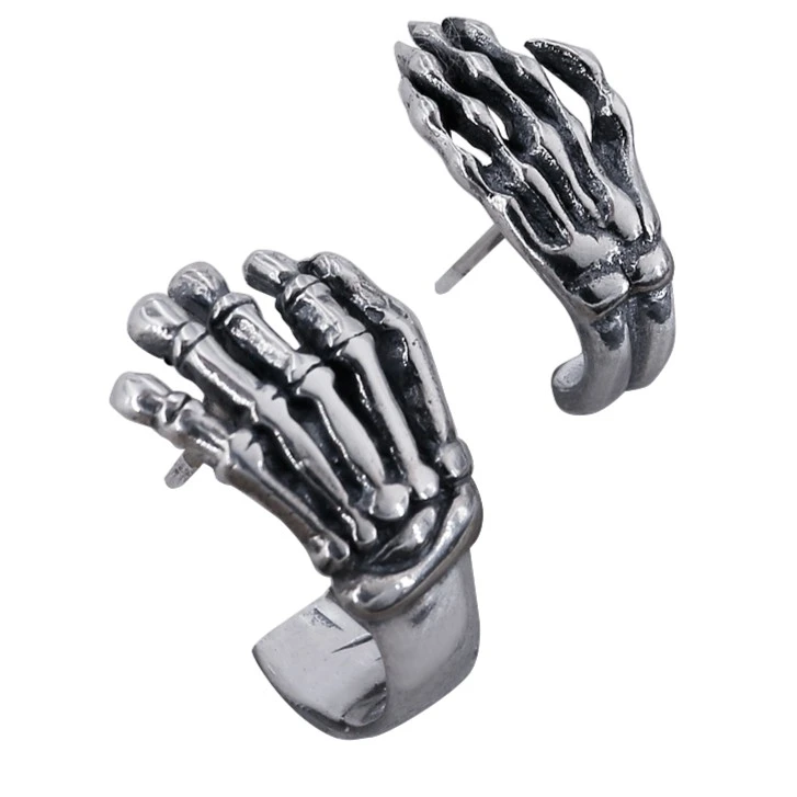 MOKI 925银耳饰 925纯银耳钉男女生手骨个性复古做旧潮流