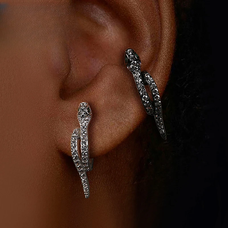 925银耳饰 moki饰品纯银耳环男女情侣蛇饰品气质闪钻耳饰品痞帅银