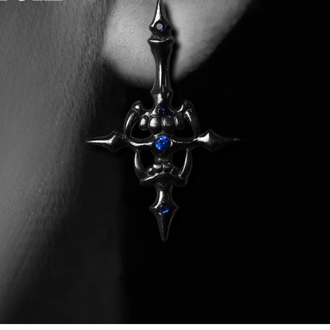 MOKI 925银耳饰 纯银耳钉男女饰品925银饰十字架欧美哥特