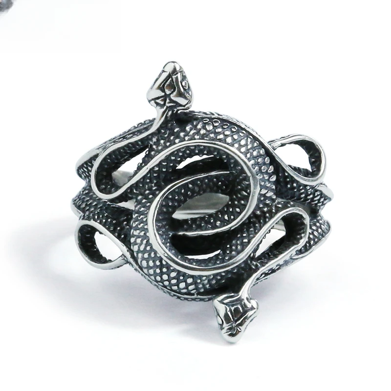 MOKI 925银戒指 个性蛇饰品双蛇缠绕银指环银尾戒子食指戒指男