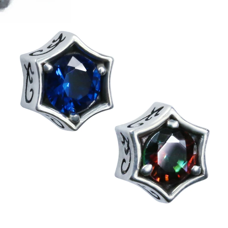 MOKI 925银耳饰 925银彩色闪闪六角耳钉时尚男女百搭个性