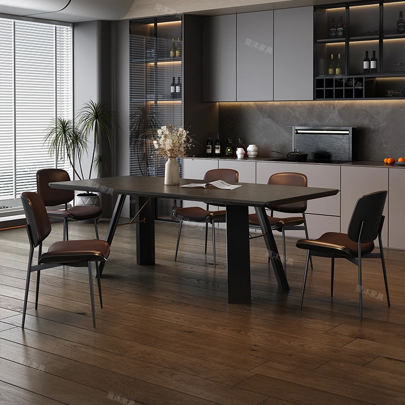 【工厂周年庆大促】意式极简岛台一体餐桌家用高档深色岩板长餐桌