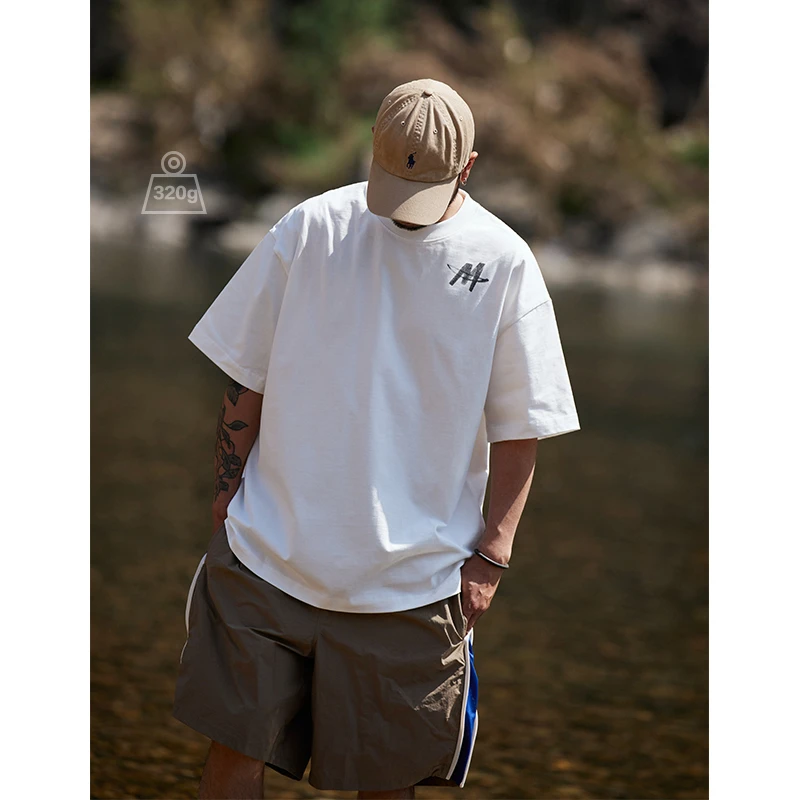 Quentin Marx夏季重磅男士短袖T恤纯棉宽松简约打底大码情侣t潮牌