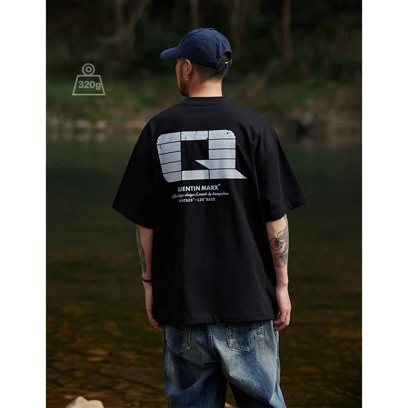 Quentin Marx日系男士重磅短袖T恤圆领休闲宽松潮流百搭半袖体恤