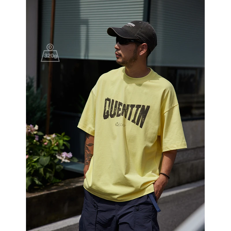 Quentin Marx日系男士重磅短袖T恤纯棉宽松休闲潮牌印花tee潮牌夏