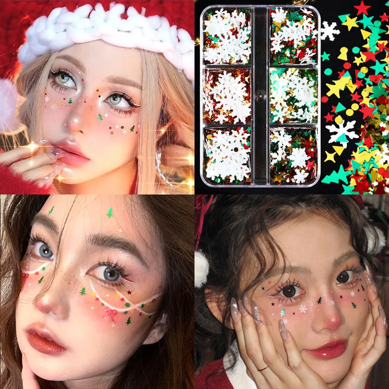 新年圣诞节装扮配饰眼部妆容贴亮片闪粉脸贴女生孩子cos装饰品
