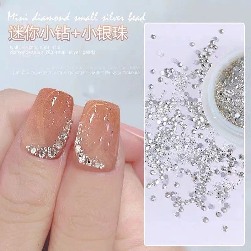 网红美甲小饰品平底水钻迷你钢珠混装法式异形钻材料包穿戴甲工具