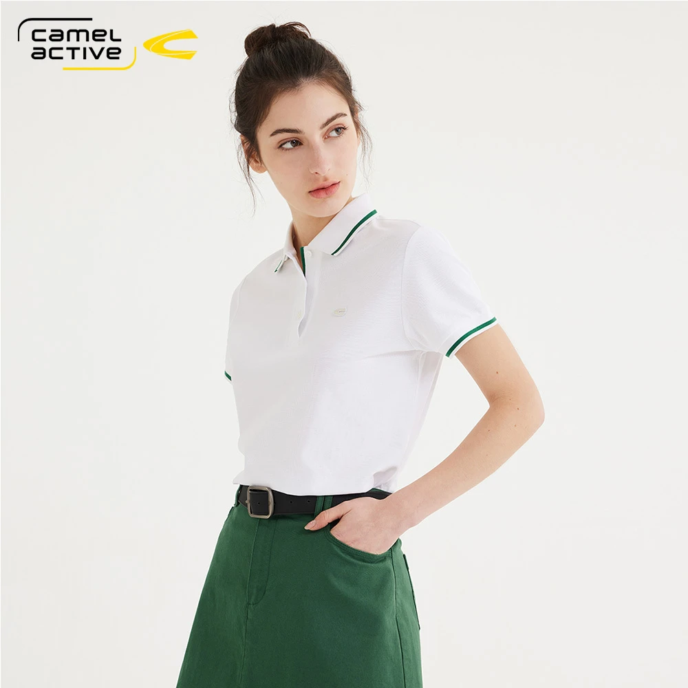 德国骆驼动感女装2025夏复古运动休闲纯棉日常百搭显瘦短袖Polo衫