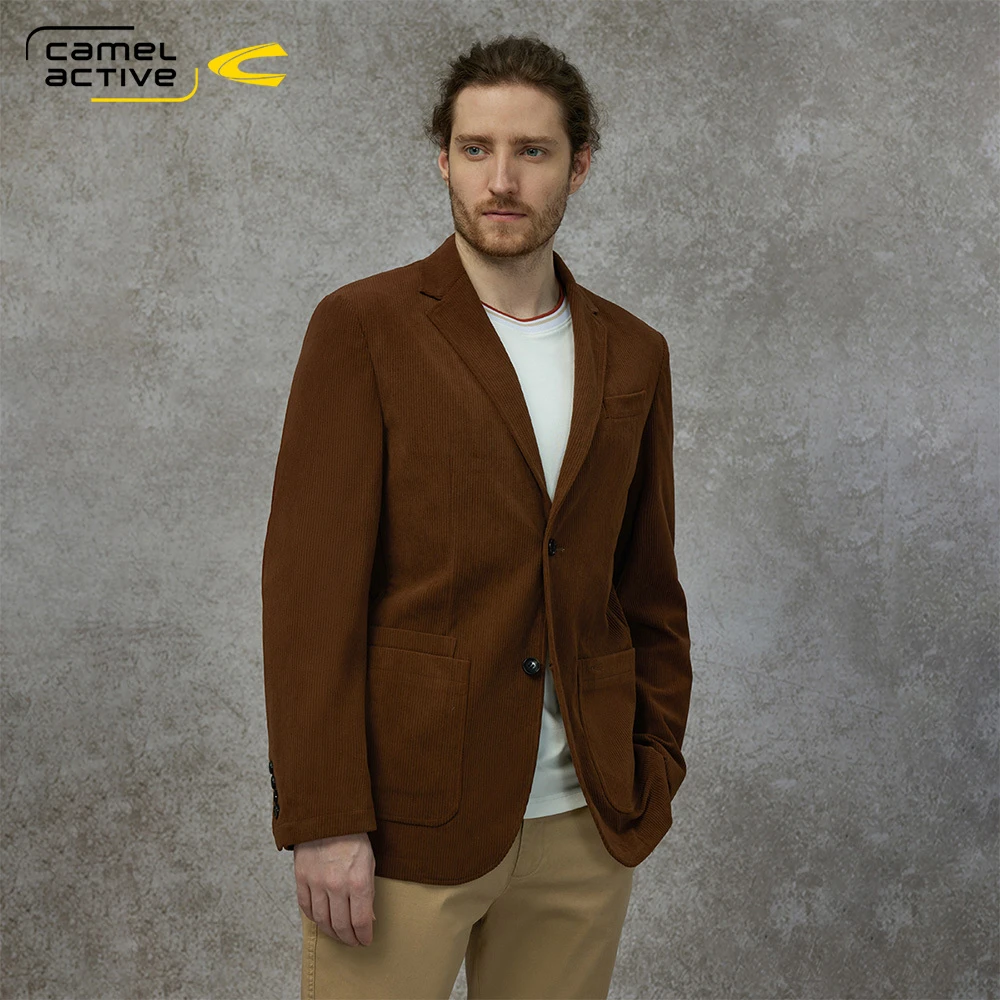 德国骆驼动感男装2025春季新款复古灯芯绒西装外套男休闲通勤西服