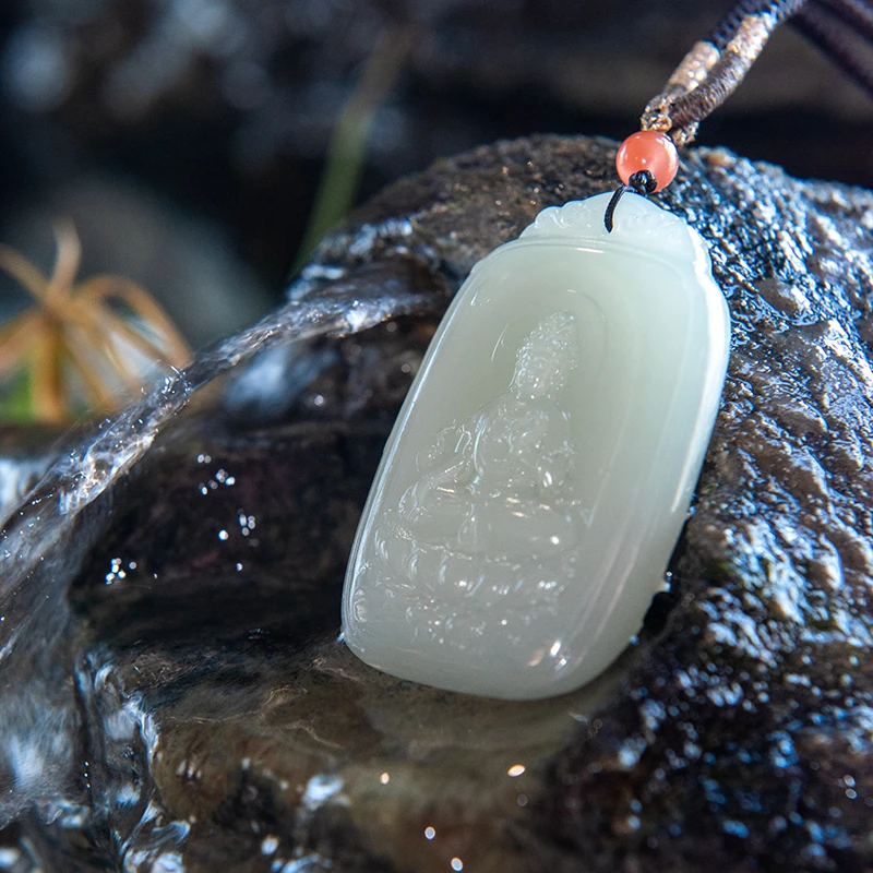 【左氏珠宝】和田玉精雕玉观音背面山水温润细腻0579