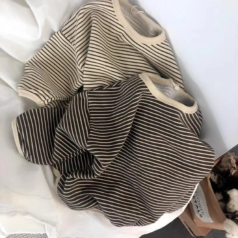 2024春装新款 韩国清新文艺宽松条纹上衣 儿童T恤 百搭基础打底衫