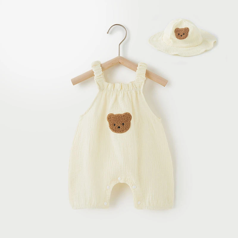 婴儿衣服包屁衣吊带男女宝宝纱布背心哈衣无袖连体衣套装夏季薄款