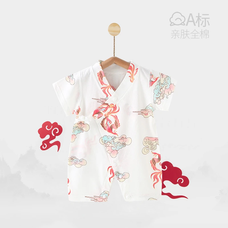 夏季薄款婴儿衣服短袖外出服简约哈衣男女宝宝中国风连体衣全棉