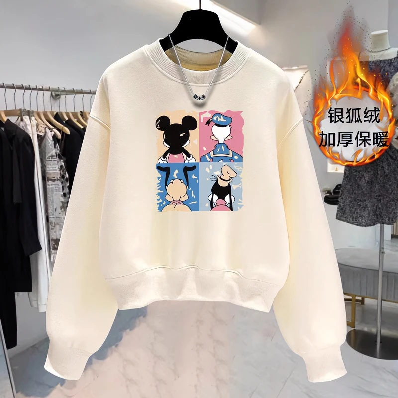 圆领小个子卫衣女高腰短款2023春秋季薄款新款爆款宽松加绒上衣服