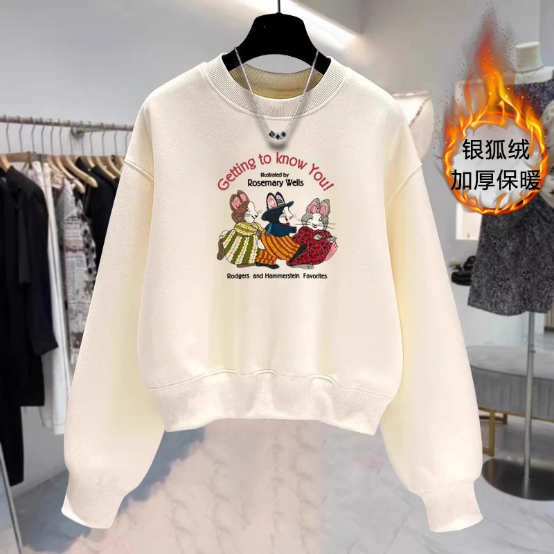 秋冬季加绒2023新款学院风宽松卫衣外套女ins小个子短款长袖上衣