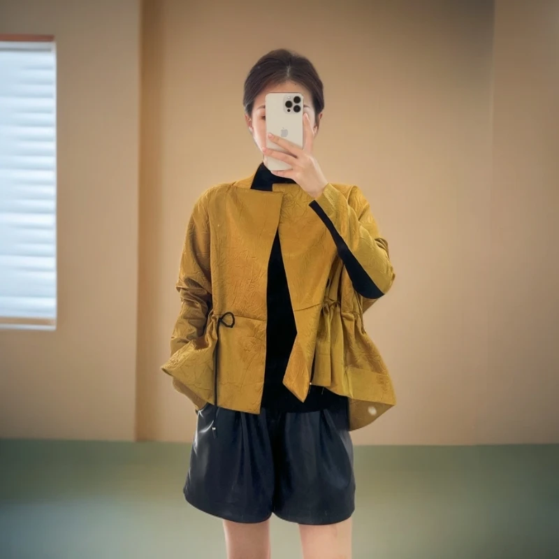 【欧妃依诺】米兰国际 0786春秋系带绣金鹤抽绳中国风复古外套上衣