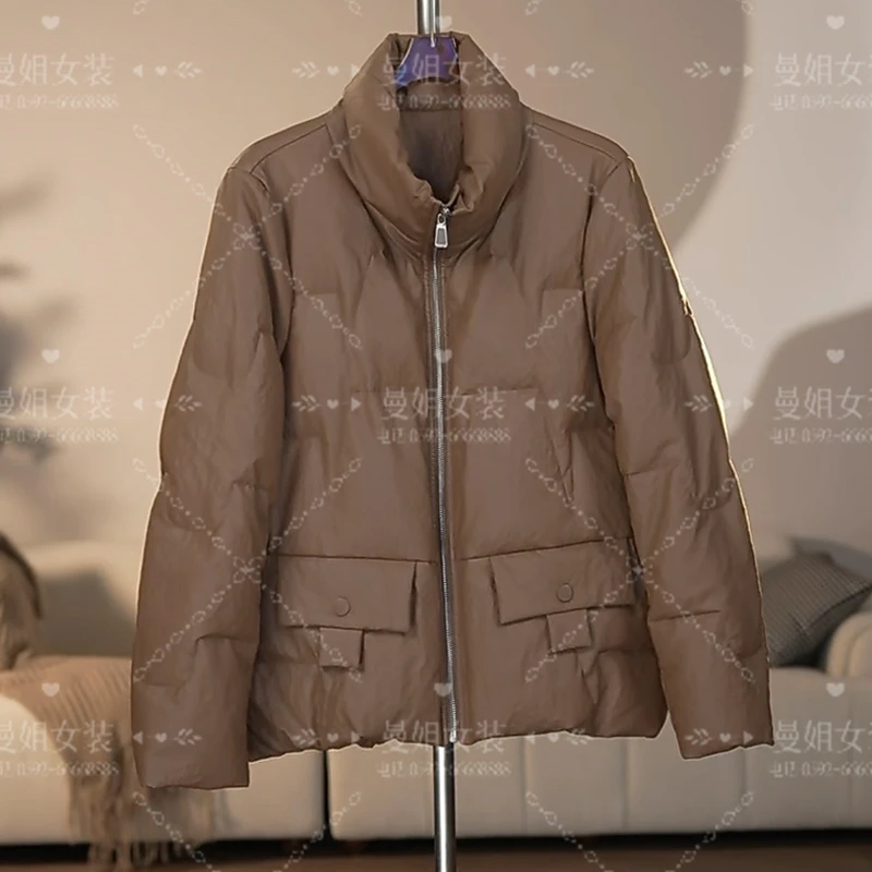 【曼姐定制】白鸭绒羽绒服女百搭显瘦长袖保暖衣服立领外套205