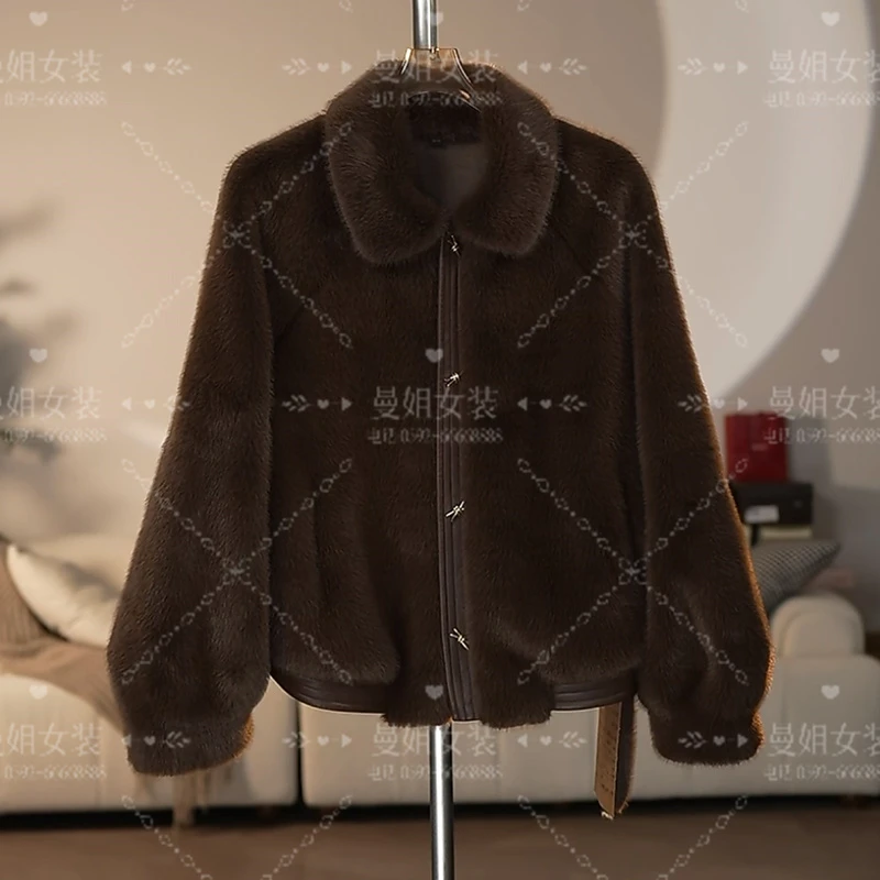 【曼姐定制】冬季加厚保暖毛绒外套女百搭洋气短款皮毛大衣外套2562