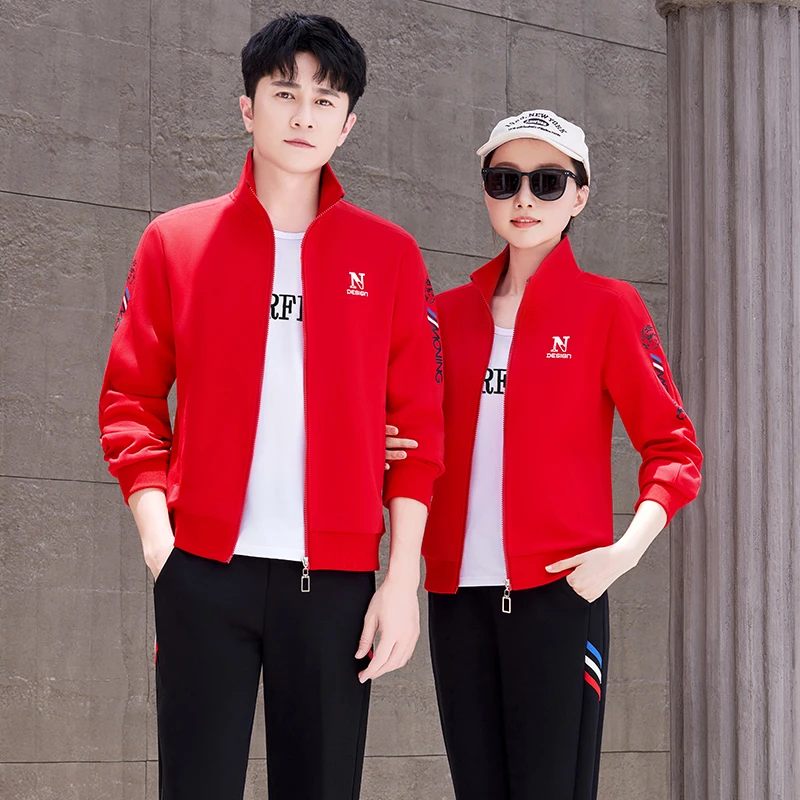 春秋季时尚情侣长袖运动套装男女大码韩版潮流长袖休闲服装三件套