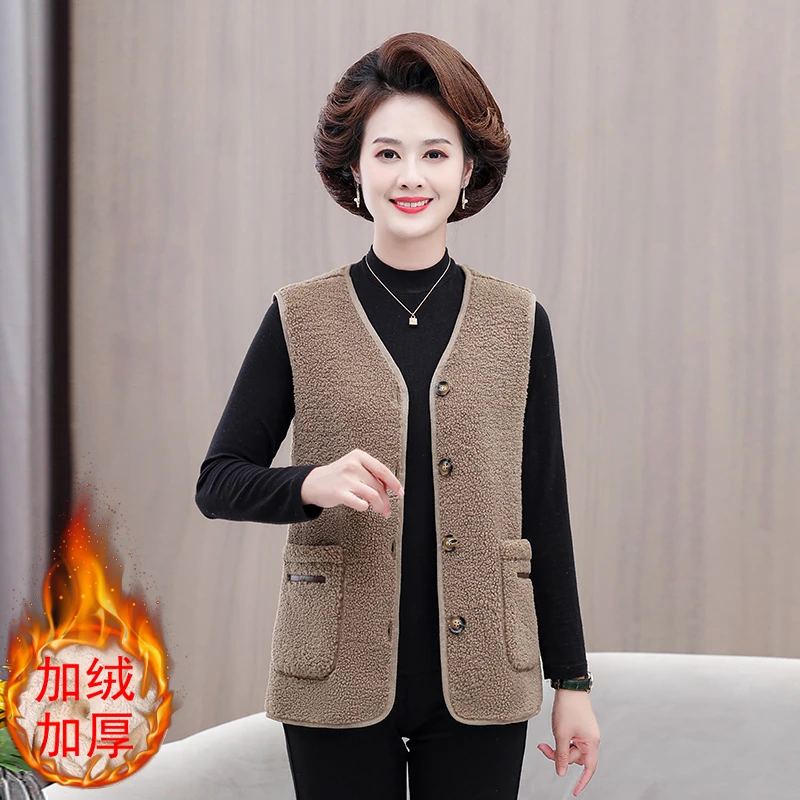 2596妈妈装秋冬款加绒马甲中老年妈妈加厚保暖马甲马夹