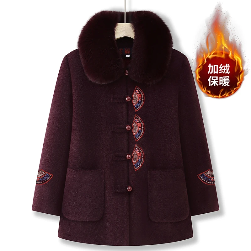 C212 冬款中老年妈妈加绒加厚保暖洋气外套奶奶盘口毛领上衣外套