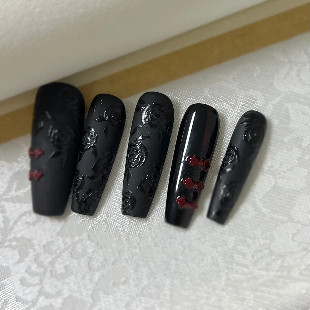 【墨染】莫妮卡 | 新中式高级黑色手绘手工穿戴甲