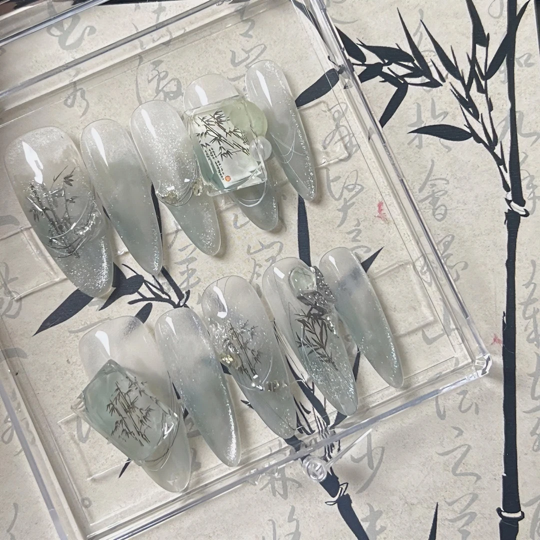 【忆江南】莫妮卡原创设计|国风新中式清冷感晕染显白手工穿戴甲