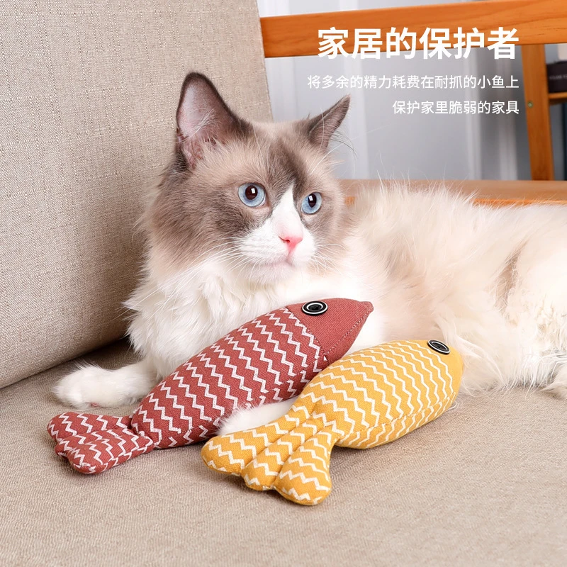新款猫咪玩具薄荷毛绒仿真鱼磨牙耐咬逗猫棒猫猫自嗨解闷宠物用品