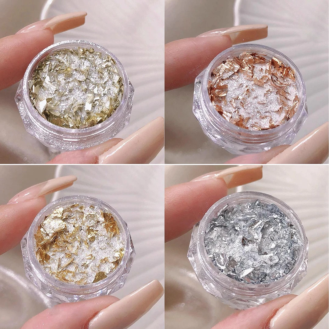 2025网红新款爆闪梦幻美甲金银箔碎片亮片闪粉混装饰品指甲小配件