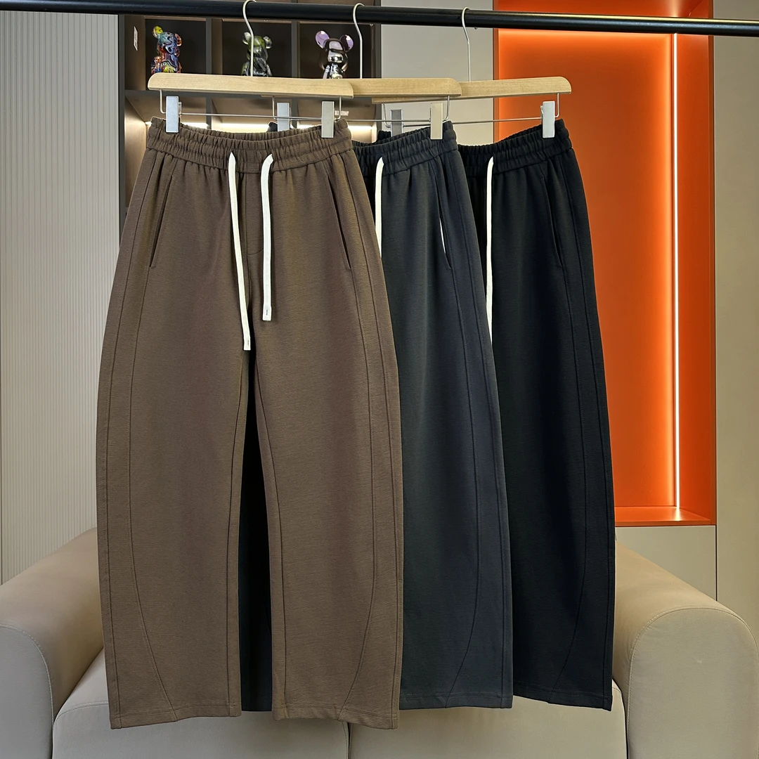 23250男士秋季新款弯刀裤潮牌楼梯布宽松休闲直筒休闲裤2024新款