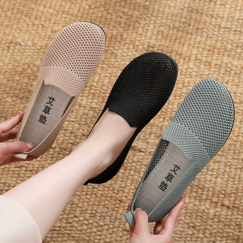 东湘 老北京布鞋女夏季透气网面鞋中老年平底鞋镂空百搭软底舒适妈妈鞋