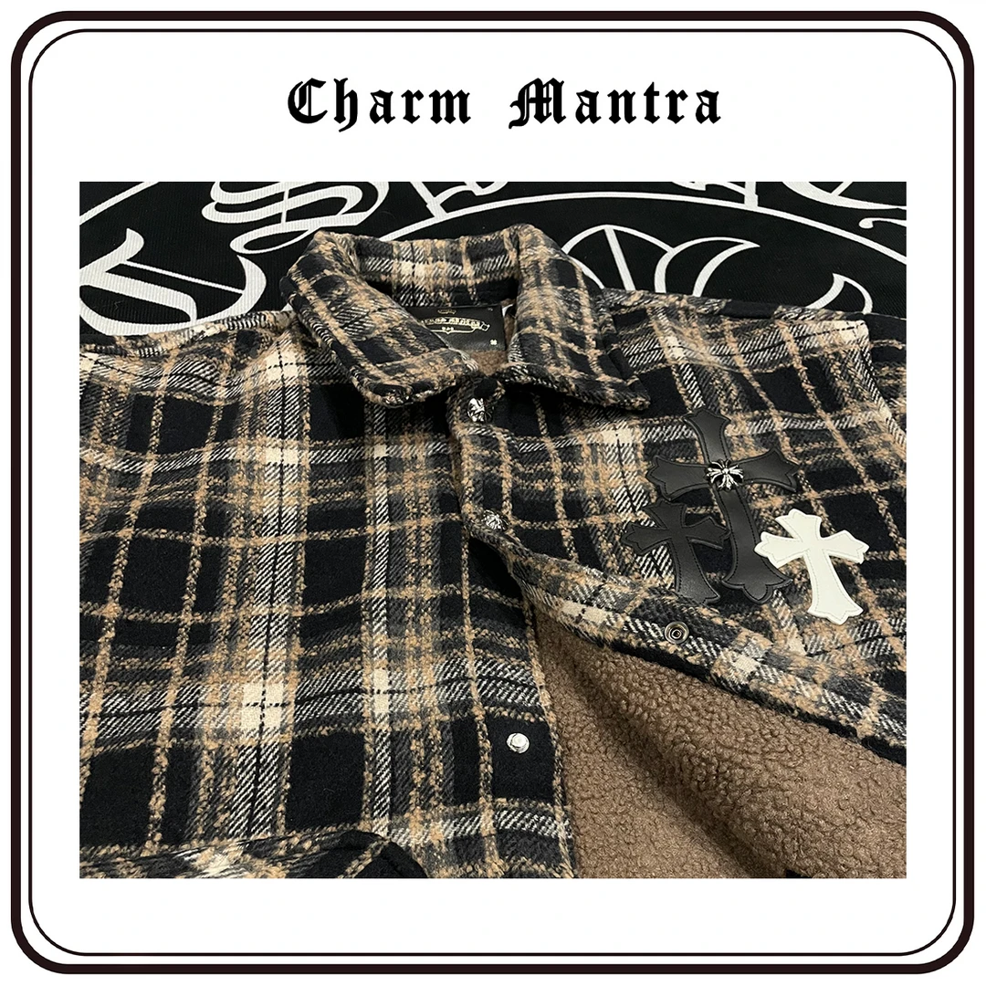 Charm Mantra【922】棕色秋冬克的羊羔绒格子衣