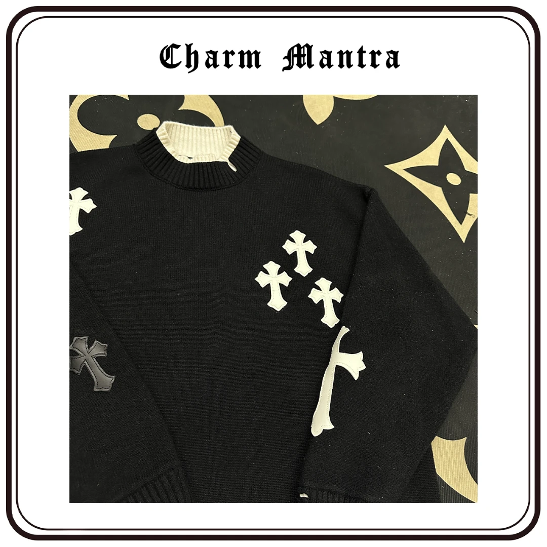 Charm Mantra【917】十字架假兩件毛衣无帽