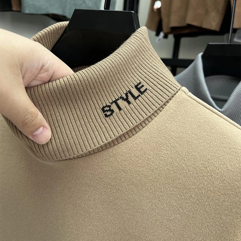 新疆包邮高领德绒打底衫男双翻领冬季加厚保暖双面绒卫衣男士内搭