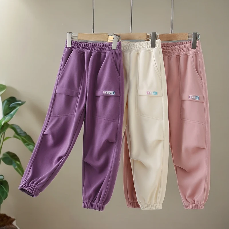 百搭宽松2024新女童秋季运动裤中宽松儿童裤子洋气七夕春秋工装裤