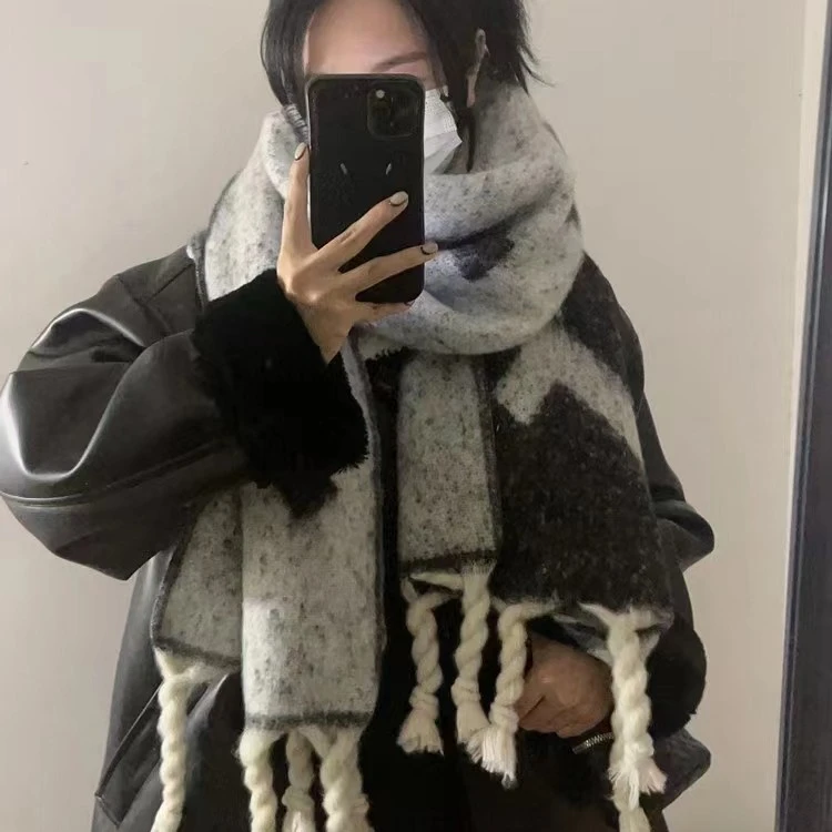 韩国新款拉毛麻花辫围巾女冬季披肩加厚高级感保暖毛绒围脖潮