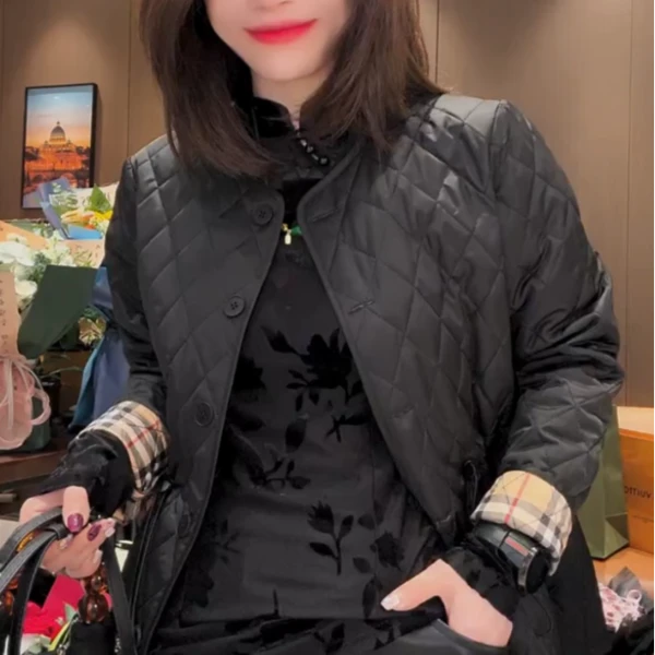 外套网红时尚休闲百搭棉服棉衣菱格保暖中长款收腰显瘦大码咖色女