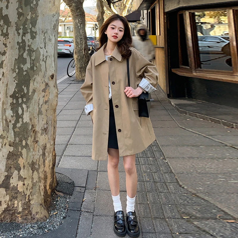 卡其色英伦风中长款风衣外套女2024春秋新款韩版设计感超好看大衣