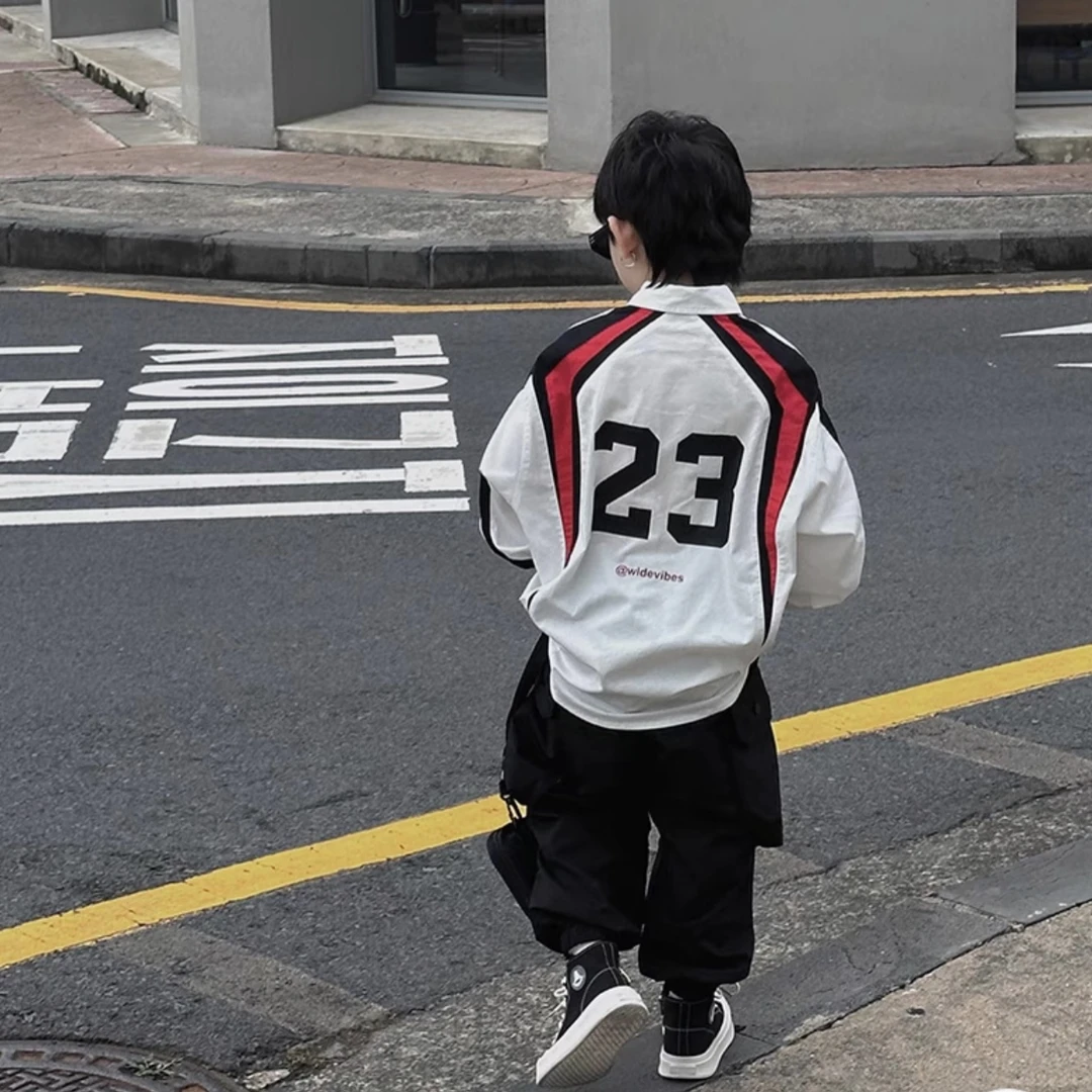 【向子·现货】秋新款儿童韩版美式撞色拼接衬衫JXZ0078