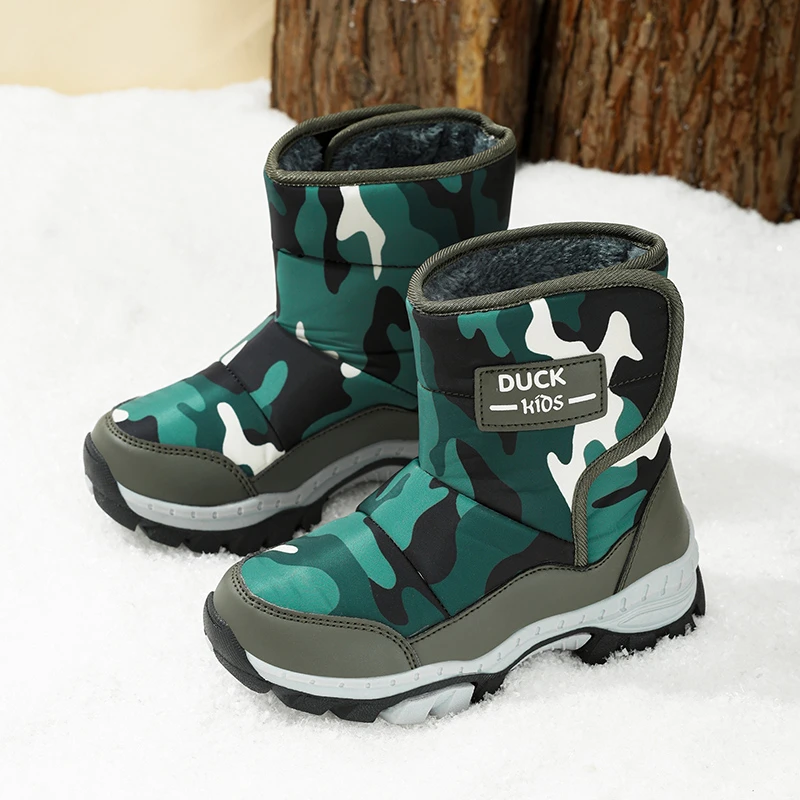 小黄鸭2023冬季男童加厚雪地靴男孩加绒保暖高帮运动鞋女童中大童