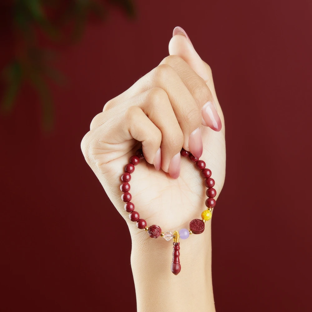 含辰砂工艺品【正品朱砂】高含量紫金砂大笔书生时尚手链