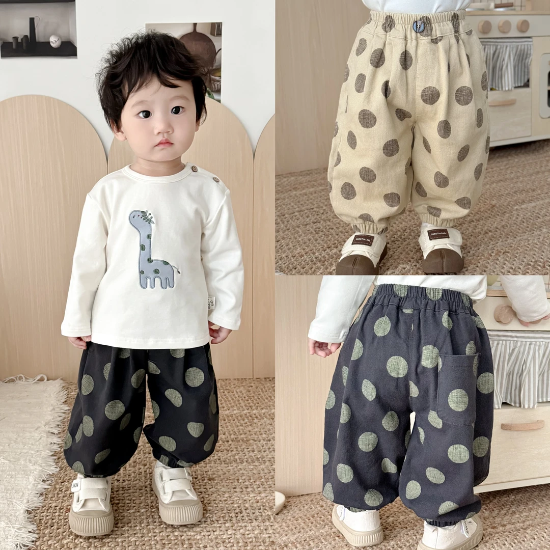 8/27YOYO【泡影】婴幼童秋装韩版休闲波点长裤男女宝宽松外穿裤子