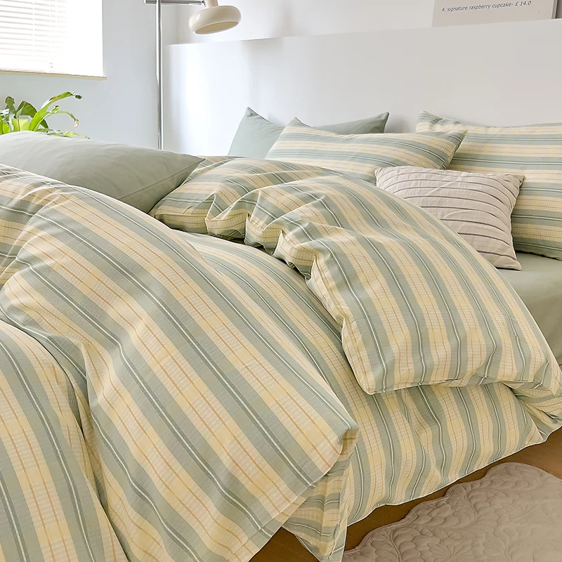 日式无印风全棉四件套纯棉100床单被罩简约纯色床单单人三件套1.5