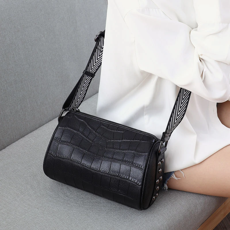 【头层牛皮】22x14cm鳄鱼纹枕头包包女真皮女包单肩斜挎包女挎包705