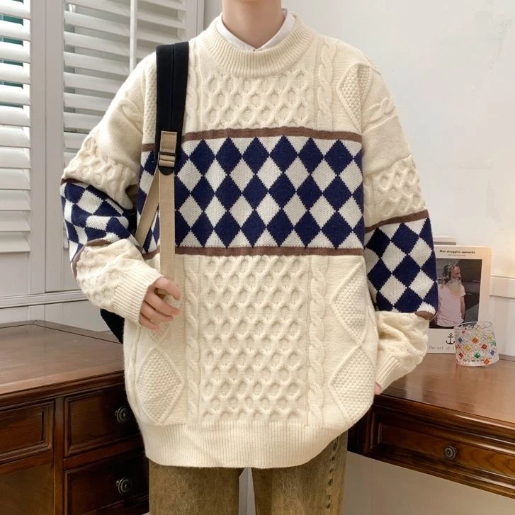 2023秋冬季青少年潮牌男士毛衣学生针织打底衫新款加厚保暖毛线衣