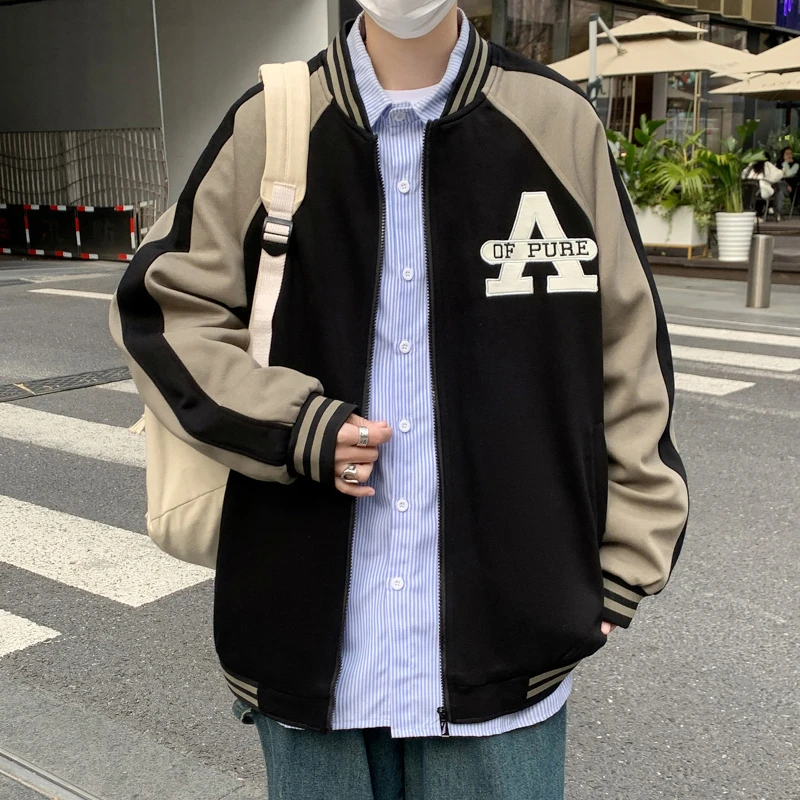 tkz春季新款青少年休闲棒球服外套男士潮流学生拼接帅气男装夹克