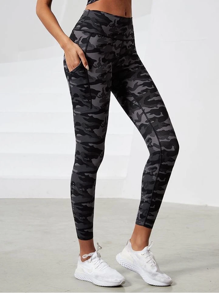 暴走运动瑜伽裤迷彩裤高锦纶双口袋蜜桃瑜伽裤